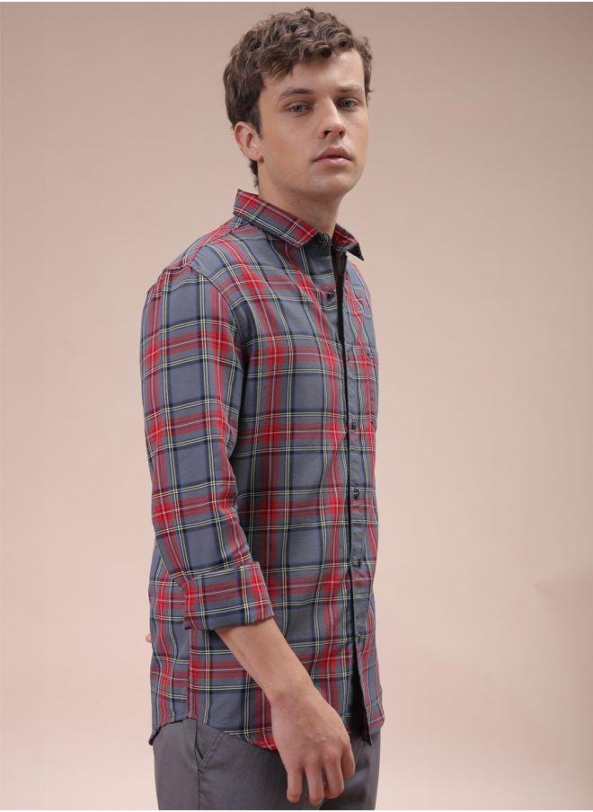 The Indian Garage Co - Men Slim Fit Checkered Full Sleeves Cutaway Collar Casual Shirt - Image 1