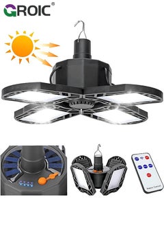 GROIC LED Garage Light, Solar Work Lights for Shed, Ceiling Light with 4 Adjustable Metal Panels, Remote Control Shop Basement Workshop Warehouse Attic(E26/E27)  - Image 1