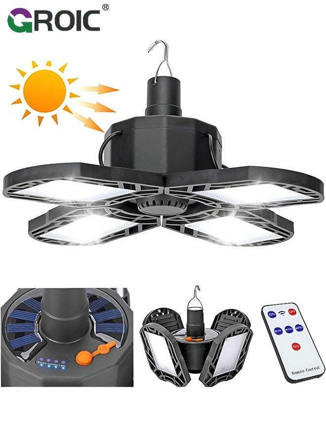 GROIC - LED Garage Light, Solar Work Lights for Shed, Ceiling Light with 4 Adjustable Metal Panels, Remote Control Shop Basement Workshop Warehouse Attic(E26/E27) - Image 1