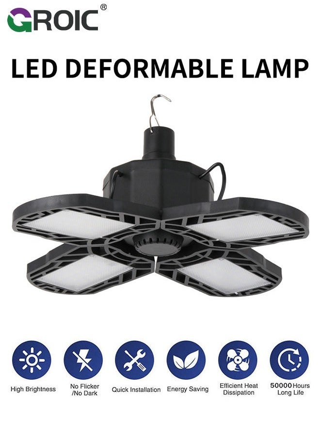 GROIC - LED Garage Light, Solar Work Lights for Shed, Ceiling Light with 4 Adjustable Metal Panels, Remote Control Shop Basement Workshop Warehouse Attic(E26/E27) - Image 1