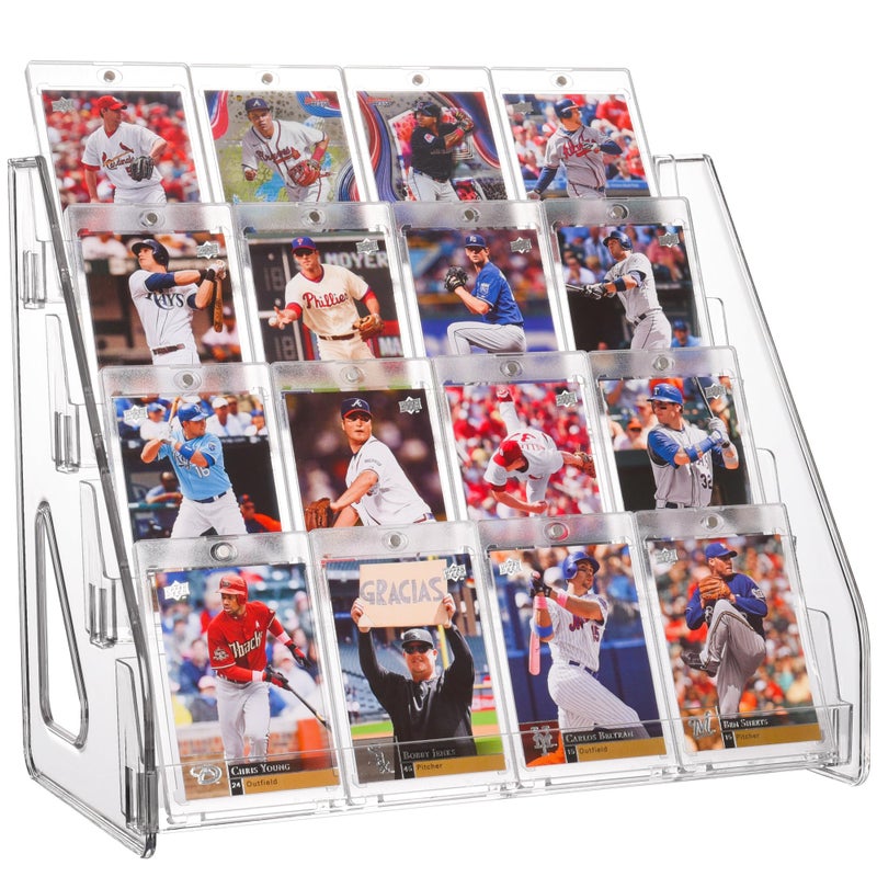 CELSOL Elevated 4 Tier Clear Acrylic Card Display Stand for Trading Cards, Sports Cards, Greeting Cards, Stickers â€“ Slanted Holder for PSA Slabs, Vendors, Collectors & Retail (4 Tier 1 Pack) - Image 1