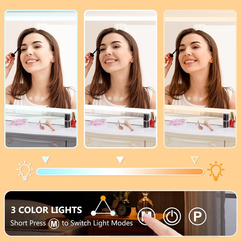 مرآة زينة Ratsamee 23×18 بوصة مع أضواء، مرآة مكياج LED مضيئة مع 3 ألوان قابلة للتعتيم، تحكم باللمس، منفذ شحن USB، هدايا للنساء والزوجات والفتيات المراهقات - Image 3