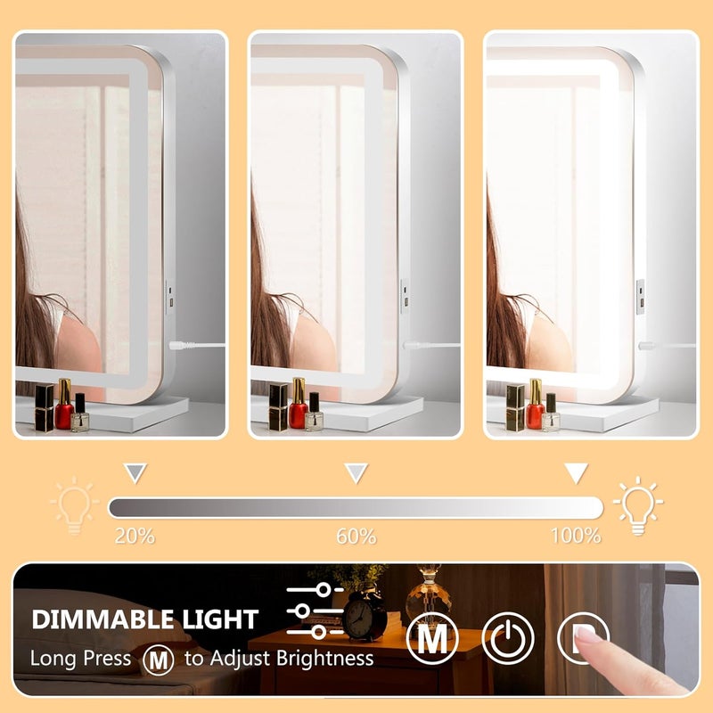 مرآة زينة Ratsamee 23×18 بوصة مع أضواء، مرآة مكياج LED مضيئة مع 3 ألوان قابلة للتعتيم، تحكم باللمس، منفذ شحن USB، هدايا للنساء والزوجات والفتيات المراهقات - Image 4