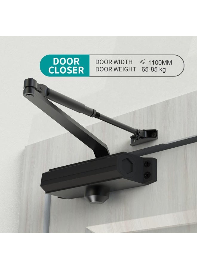 والالا Automatic Door Closer Heavy Duty Fire Prevention Spring Hydraulic Aluminum Alloy Surface Mounted Residential Commercial Grade Door Closer Adjustable Speed Door Weights 65-85 kg,Black - Image 2
