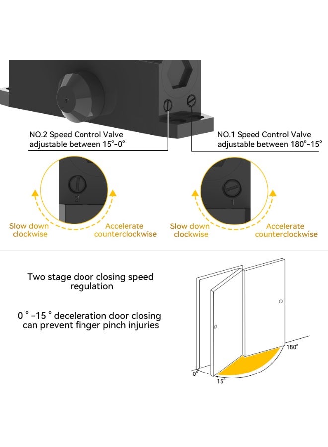 والالا Automatic Door Closer Heavy Duty Fire Prevention Spring Hydraulic Aluminum Alloy Surface Mounted Residential Commercial Grade Door Closer Adjustable Speed Door Weights 65-85 kg,Black - Image 4