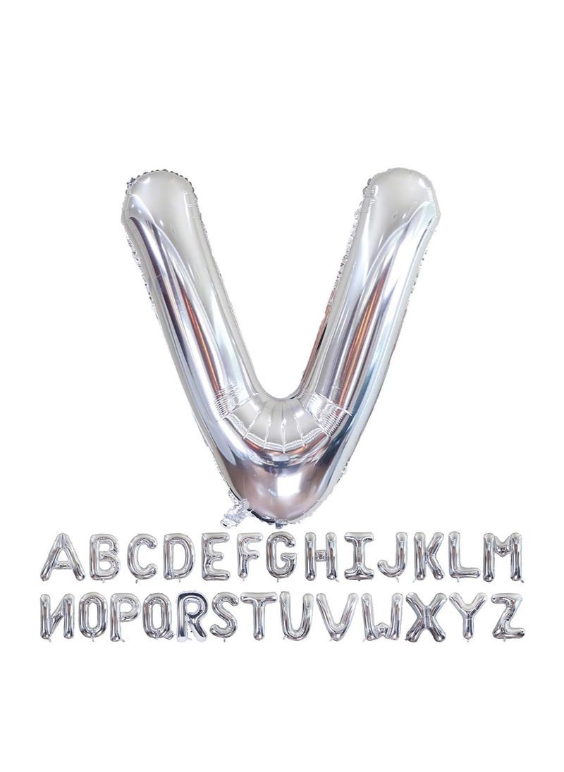 بارتي ويذ إيما الحروف الفضية البالونات من الألف إلى الياء 32 بوصة بالونات الأبجدية الكبيرة الفضة رقائق الهيليوم رسالة بالون لتزيين حفل عيد ميلاد الذكرى السنوية (فضي-الخامس) - Image 1