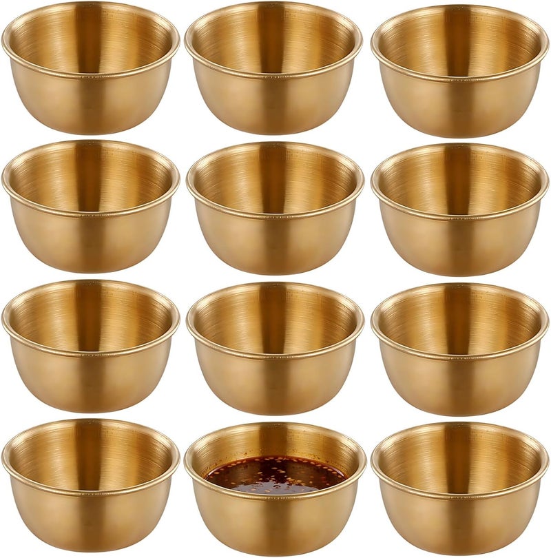 12 Pcs 2.4 In Stainless Steel Dipping Sauce Ramekins With Lids, Golden Condiment Cups, Portable, Reusable For Kitchen Picnic Camping - Image 1
