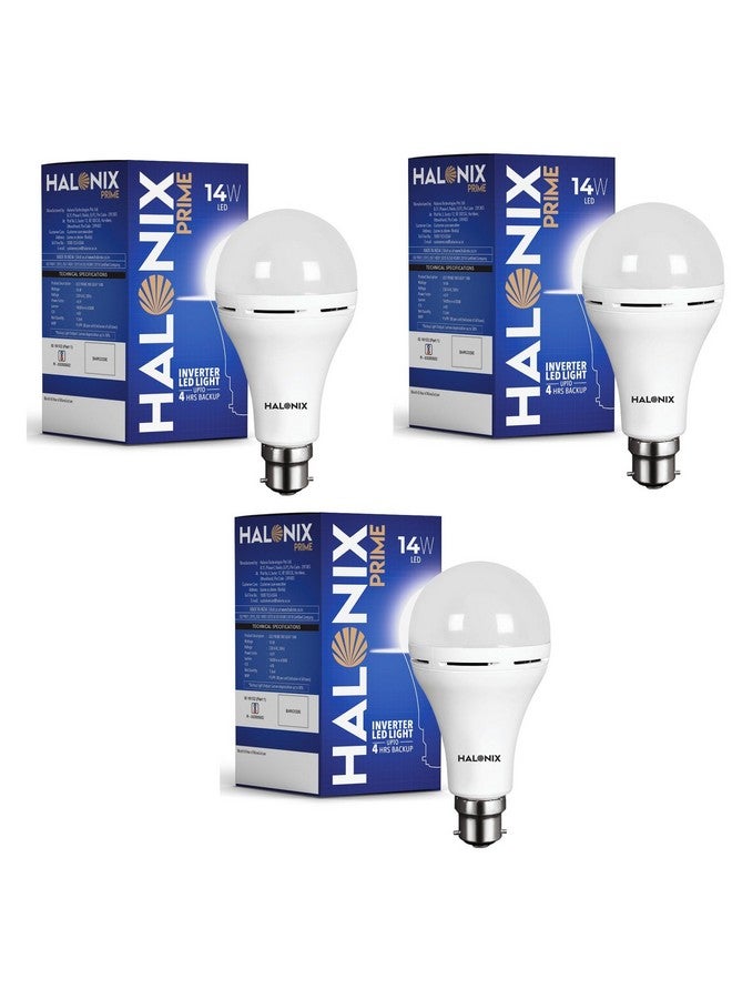 Halonix 14W Emergency Bulb | Rechargeable For Power Cuts Backup : 4Hrs Cool Day Light Pack Of 3 Light, B22D, Led - Image 1