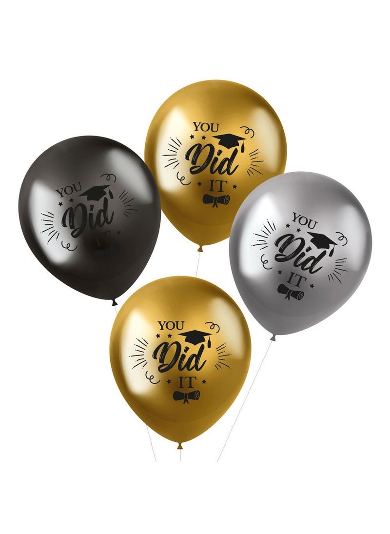 Folat You Did It Balloons Metallic Gold Silver 33 cm 4-pack