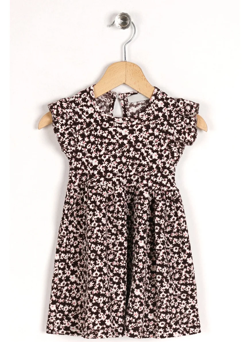 Zepkids Girls Brown Colored Polka Dot Patterned Ruffle Sleeve Dress