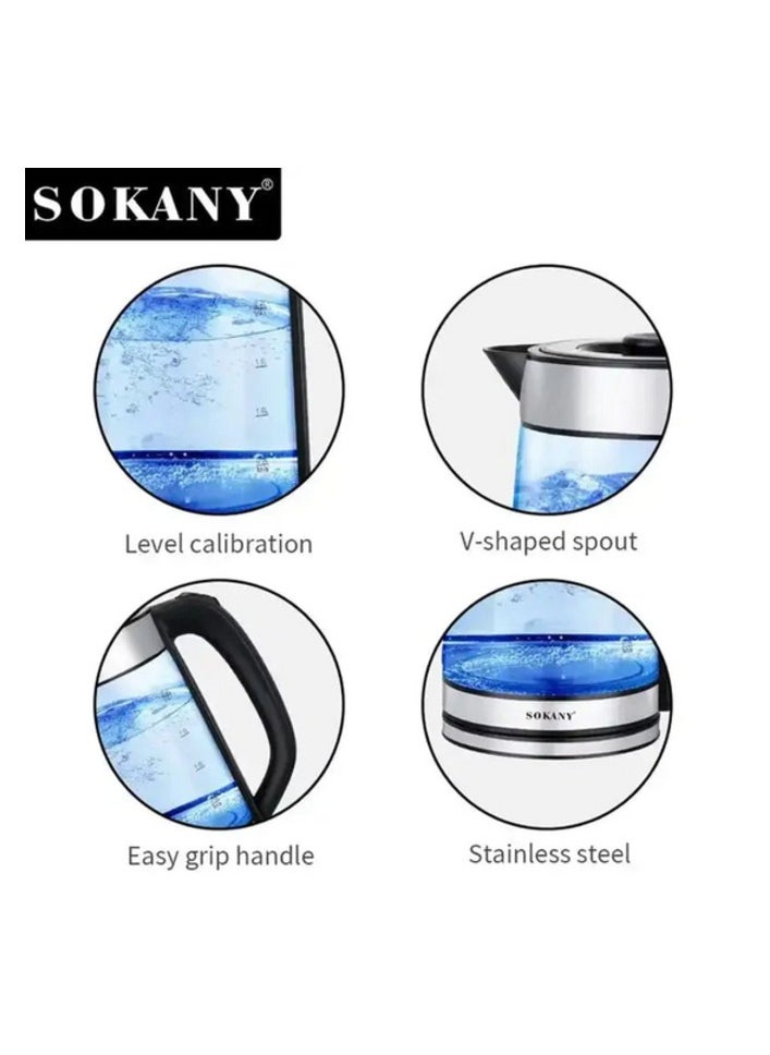 sokany 2.2L 2000W Electric Cordless Glass Kettle with Boil Dry Protection, Detachable Power Base, Auto Shut Off, Fast Boil & Easy to Clean, Ideal for Hot Water, Tea & Coffee  - Image 4