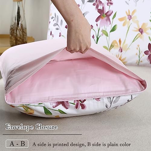 WINLIFE 100% Cotton Pillowcases Garden Floral Printed Pillow Cases Set of 2 Pillow Cover (King Size 20'' x 36'', Lilac) - Image 4