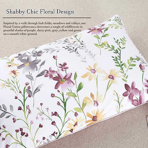 WINLIFE 100% Cotton Pillowcases Garden Floral Printed Pillow Cases Set of 2 Pillow Cover (King Size 20'' x 36'', Lilac) - Image 3