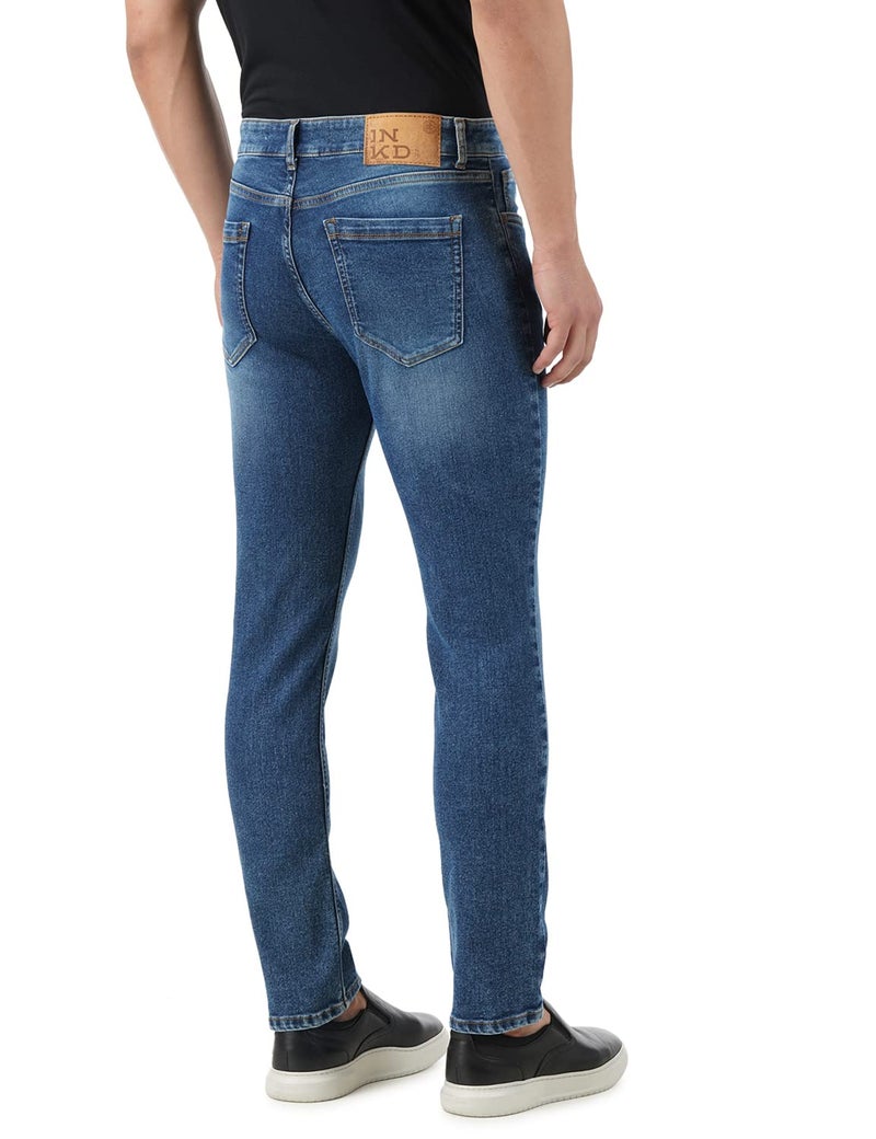 INKD Men's Stretchable Regular Fit Mid Rise Jeans (INDIGO - Sky Why, 32) - Image 2