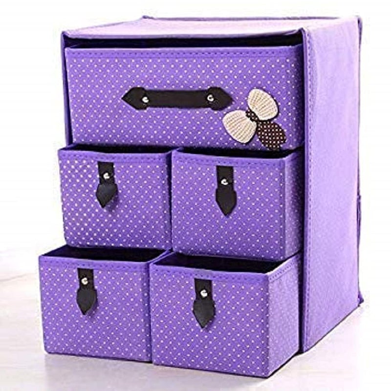 QUPETFoldable 5 Drawer 3 Layer Units Fabric Cabinet Closet Storage Organizer Multicolour Medium 40 X 30 X 20 cm - Image 1