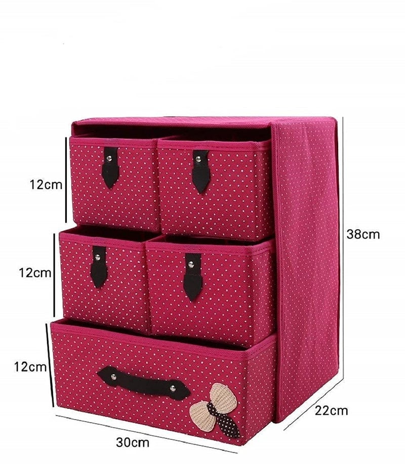 QUPETFoldable 5 Drawer 3 Layer Units Fabric Cabinet Closet Storage Organizer Multicolour Medium 40 X 30 X 20 cm - Image 2