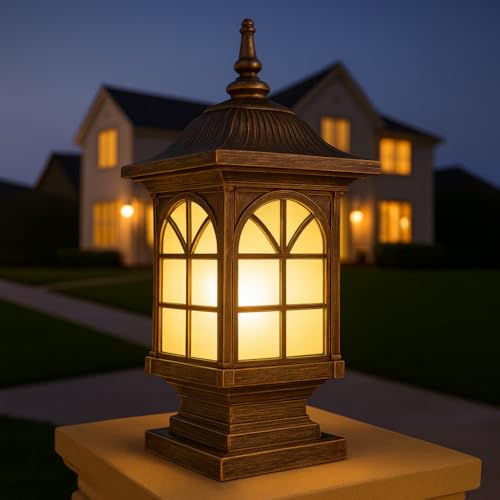 GIGAWATTS 1266 Outdoor Gate Light – 101% Rust & Waterproof Die-Casting Aluminium Exterior Piller Lamp Base Mount for Garden, Boundary Walls & Home Entrances (B22 Holder, Bulb Not Included, Gold) - Image 1