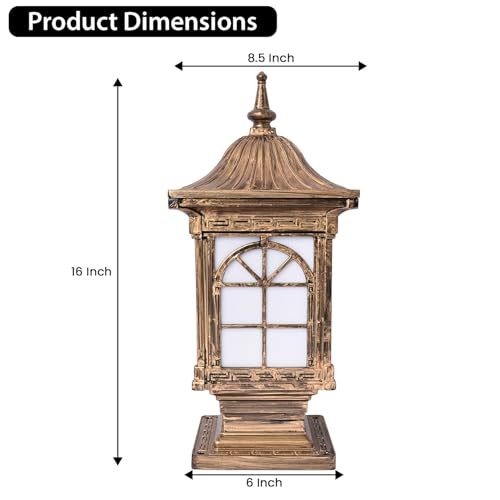 GIGAWATTS 1266 Outdoor Gate Light – 101% Rust & Waterproof Die-Casting Aluminium Exterior Piller Lamp Base Mount for Garden, Boundary Walls & Home Entrances (B22 Holder, Bulb Not Included, Gold) - Image 2