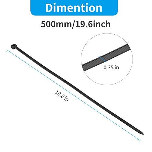 XINGO 20 Inch Black Large Heavy Duty Zip Ties 100 Pack, 200 LBS Ultra Strong Plastic Wire Ties, Large Cable Ties Extra Long Tie Wraps, Indoor and Outdoor UV Resistant - Image 2