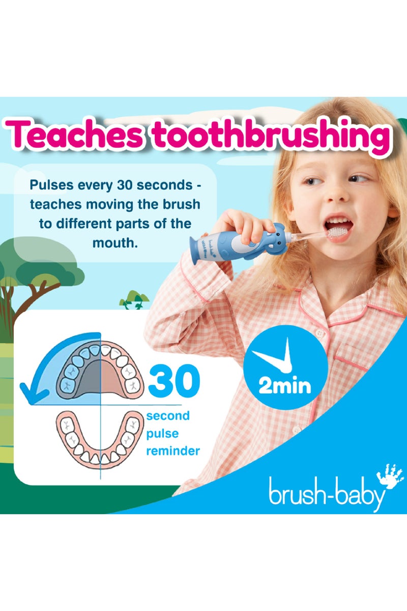 برش بيبي فرشاة أسنان كهربائية قابلة للشحن للأطفال من وايلد ونس بتصميم فيل ممتع – شحن USB، 3 رؤوس فرشاة، ضوء وامض، مناسبة من عمر 0-10 سنوات - Image 4