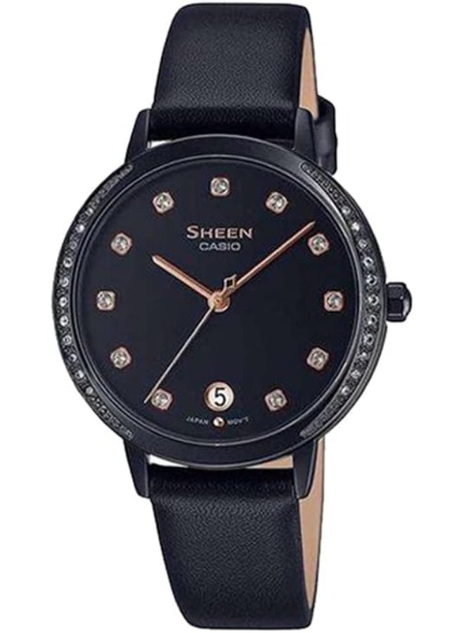 CASIO ساعة كاسيو شين للسيدات - SHE-4056BL-1AUDF بقرص أسود، حزام أسود - Image 1