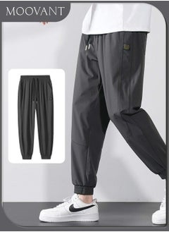 Moovant Men's Trousers, Casual Pants, Jogger Running Ankle Length Thin Quick Drying Ice Silk Pants, Stretch Sweatpants, Pantalones Hombre Bottoms, Deep Grey  - Image 1