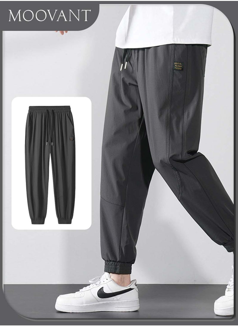 Moovant Men's Trousers, Casual Pants, Jogger Running Ankle Length Thin Quick Drying Ice Silk Pants, Stretch Sweatpants, Pantalones Hombre Bottoms, Deep Grey  - Image 1