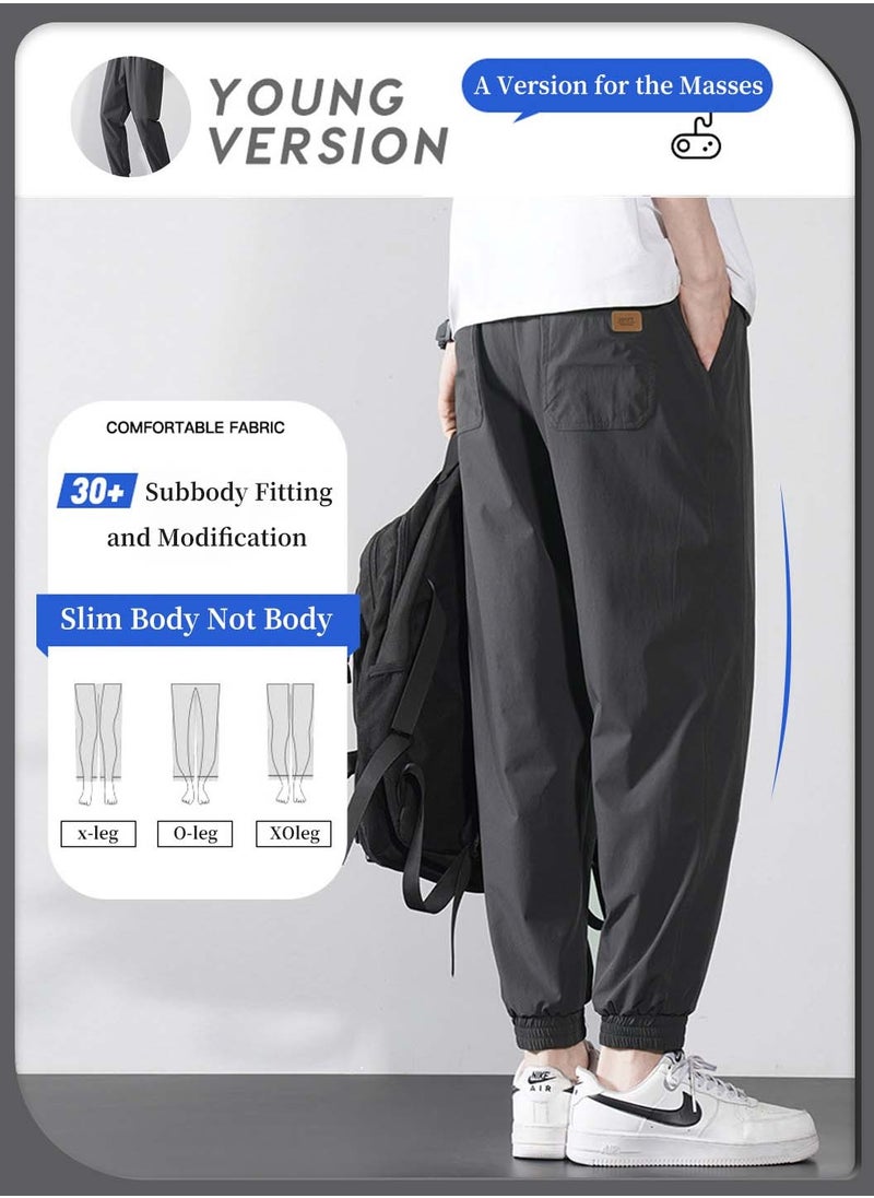 Moovant Men's Trousers, Casual Pants, Jogger Running Ankle Length Thin Quick Drying Ice Silk Pants, Stretch Sweatpants, Pantalones Hombre Bottoms, Deep Grey  - Image 2