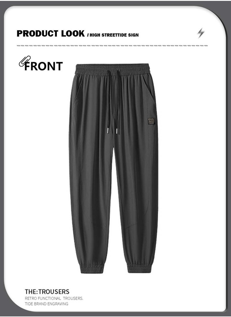 Moovant Men's Trousers, Casual Pants, Jogger Running Ankle Length Thin Quick Drying Ice Silk Pants, Stretch Sweatpants, Pantalones Hombre Bottoms, Deep Grey  - Image 3