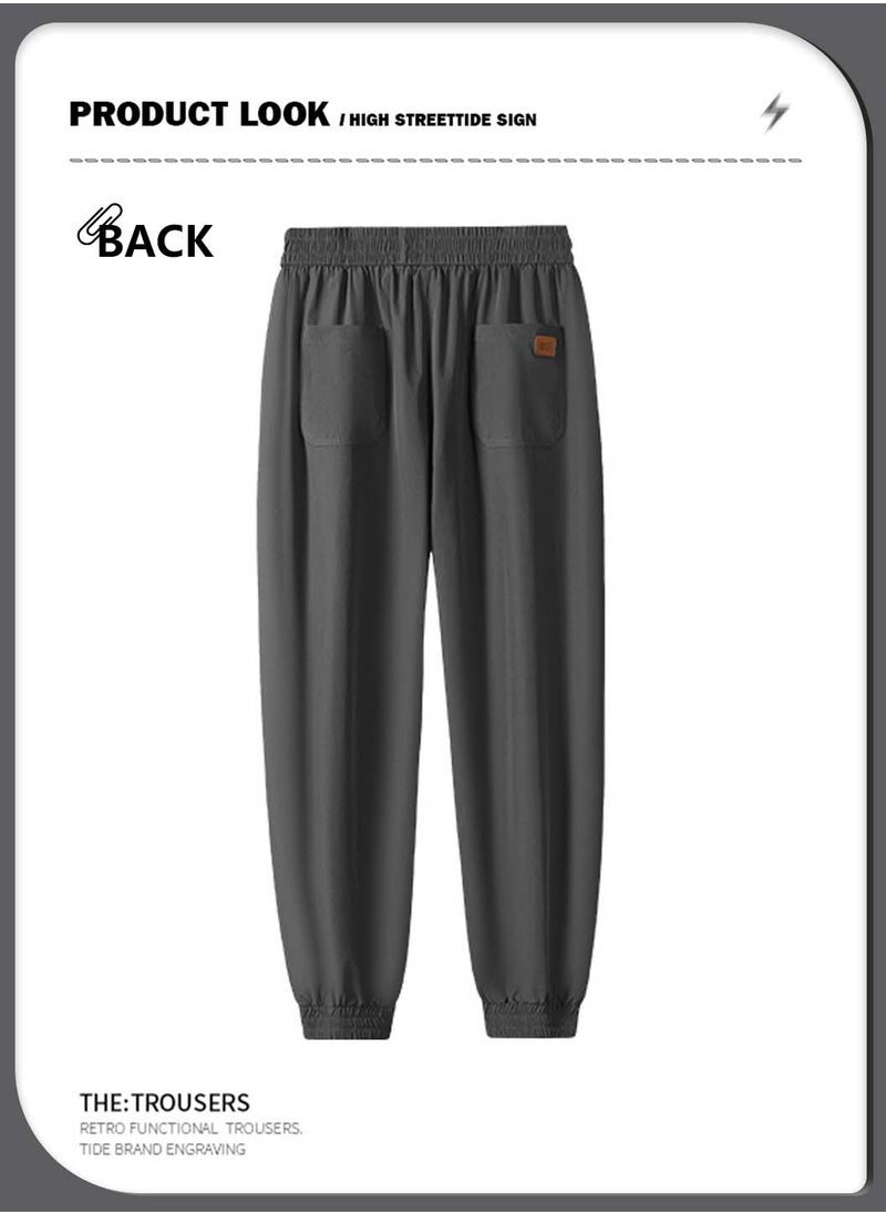 Moovant Men's Trousers, Casual Pants, Jogger Running Ankle Length Thin Quick Drying Ice Silk Pants, Stretch Sweatpants, Pantalones Hombre Bottoms, Deep Grey  - Image 4