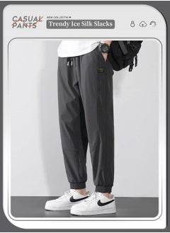 Moovant Men's Trousers, Casual Pants, Jogger Running Ankle Length Thin Quick Drying Ice Silk Pants, Stretch Sweatpants, Pantalones Hombre Bottoms, Deep Grey  - Image 5