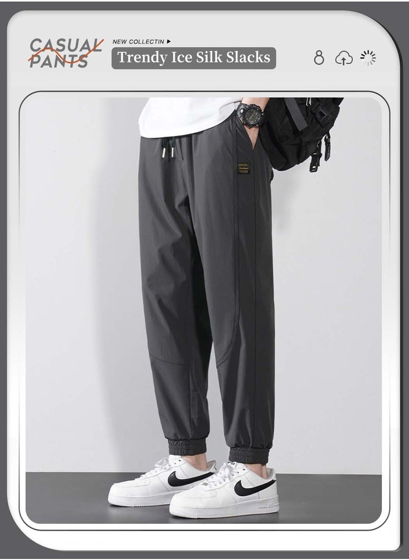 Moovant Men's Trousers, Casual Pants, Jogger Running Ankle Length Thin Quick Drying Ice Silk Pants, Stretch Sweatpants, Pantalones Hombre Bottoms, Deep Grey  - Image 5