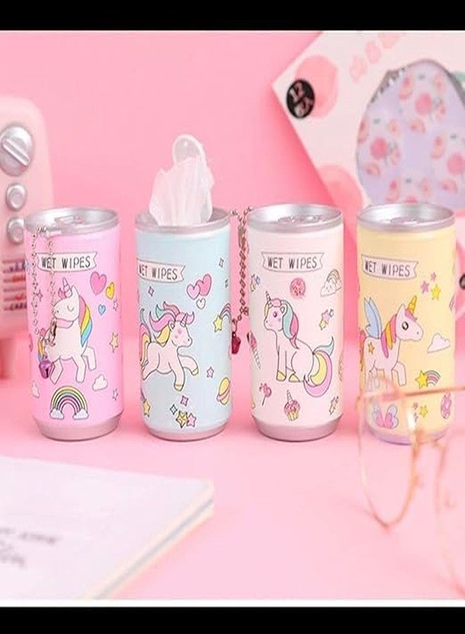 Economical Store 91Pack of 2 Kids Unicorn Mini Wet Wipes Tin Shape Mini Portable Tissue Can for Cleaning Face Body for Kids Women and Men 60PCs Wet Wipes For Outdoor, Office, Travel, Kids School Used - Image 1