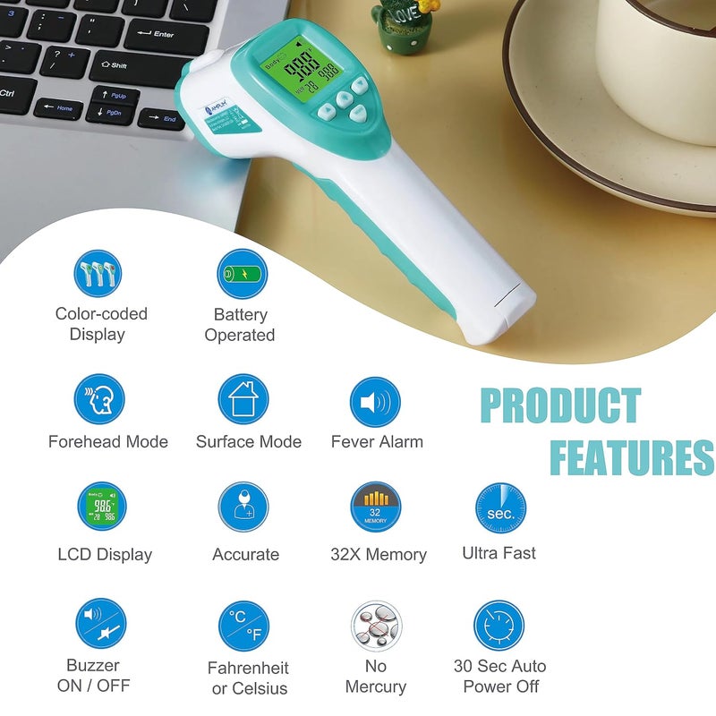 Amplim Forehead Thermometer for Adults Kids and Infants NoTouch Digital Baby Thermometer Temporal Touchless Medical Grade Newborn Thermometer Registry Must Have for Body Fever Temperatures Blue - Image 2