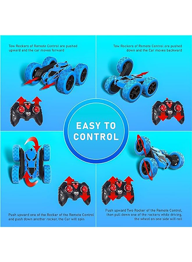 FUNFY Racing Stunt RC Toy Car With 4WD | Blue | With 360 Degree Rotation, Off Road, Double Side Drive, Anti-Slip Vacuum Tires for Shock Absorption and Rechargeable Battery for Kids, Adults and Gifting - Image 4