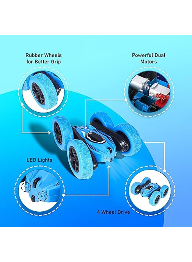 FUNFY Racing Stunt RC Toy Car With 4WD | Blue | With 360 Degree Rotation, Off Road, Double Side Drive, Anti-Slip Vacuum Tires for Shock Absorption and Rechargeable Battery for Kids, Adults and Gifting - Image 2