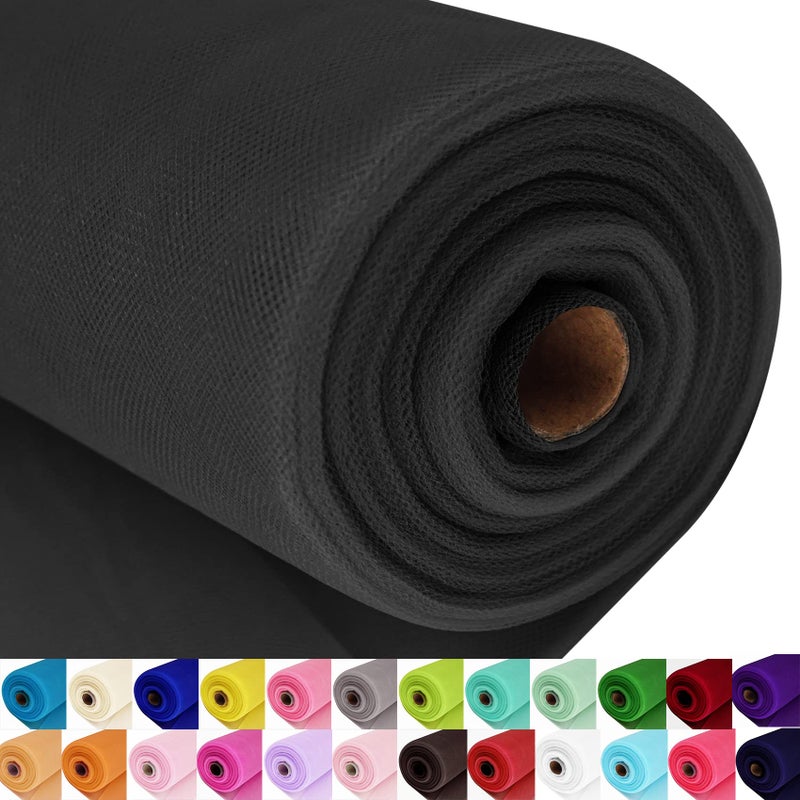 Black Tulle Fabric Roll Spool Bolt 54 Inch by 40 Yards Large Tulle Wedding Party Decoration Tutu Skirt Table Runner Gift Wrapping Bridal Shower Soft Drape Black