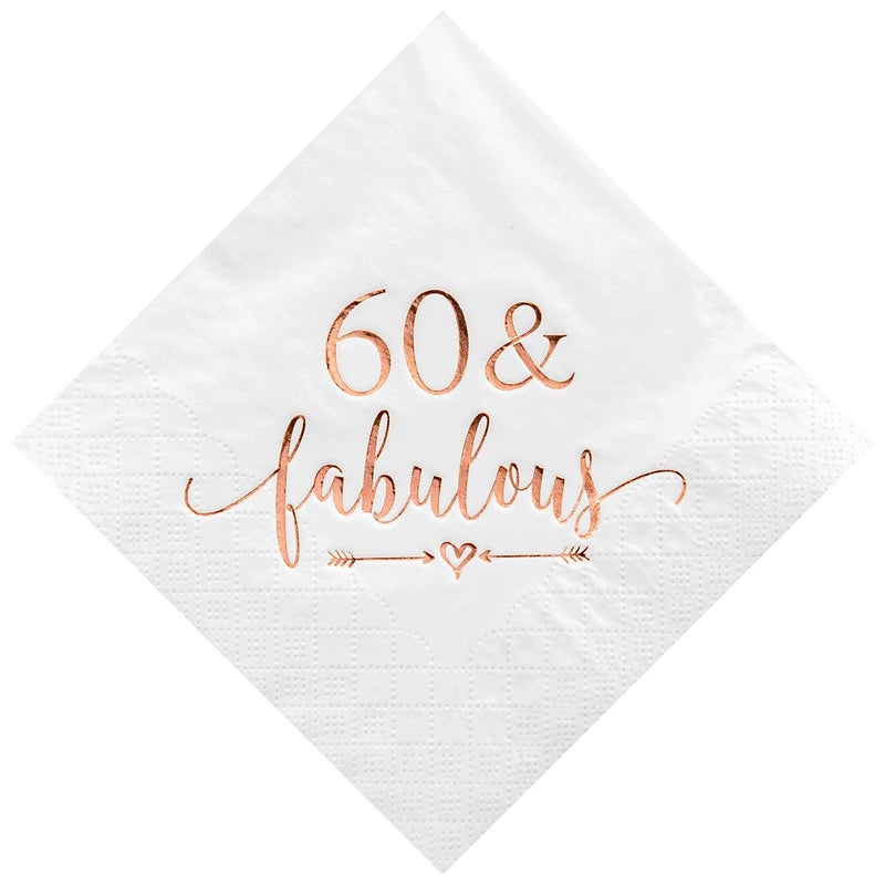 Crisky Crisky 60 and Fabulous Cocktail Napkins Rose Gold for Women 60th Birthday Decorations  60th Birthday Bevergae Dessert Table Supplies  50Pcs  3-Ply 