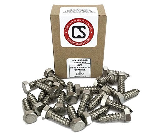 Chenango Supply Stainless 3/8 x 1-1/4inches Hex Lag Screw (1inches to 5inches Lengths Available in Listing), 18-8 Stainless Steel, 25 Pieces (3/8 x 1-1/4 - Image 2
