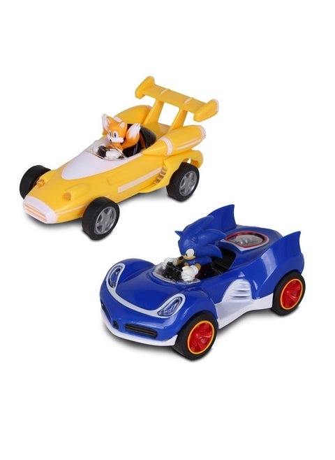 NKOK Sonic Transformed All-Stars Racing 2 Pack Pull Back Action: Tails and Sonic Hedgehog, Two Vehicles, Video Game Legends, No Batteries Required, Pull Back - Release - and Watch it go