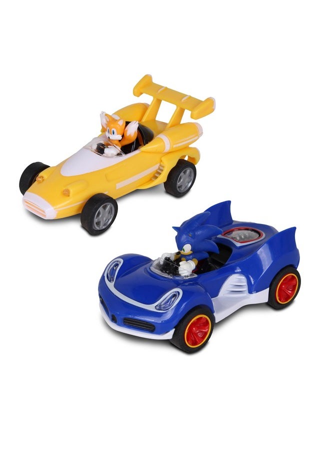 Nkok - NKOK Sonic Transformed All-Stars Racing 2 Pack Pull Back Action: Tails and Sonic Hedgehog, Two Vehicles, Video Game Legends, No Batteries Required, Pull Back - Release - and Watch it go - Image 1