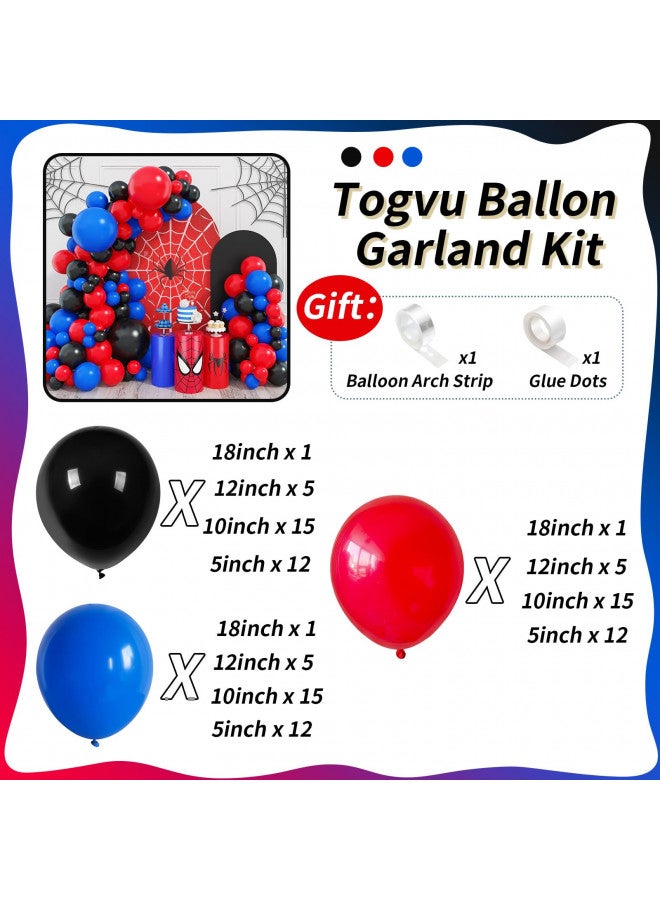 Togvu Red Blue Black Balloon Arch Garland Kit, 101 Pcs Matte Red Black and Royal Blue Latex Balloon Garland Kit for Super Spider Hero Party Boys Kids Birthday Baby Shower Graduation Party Decorations - Image 2