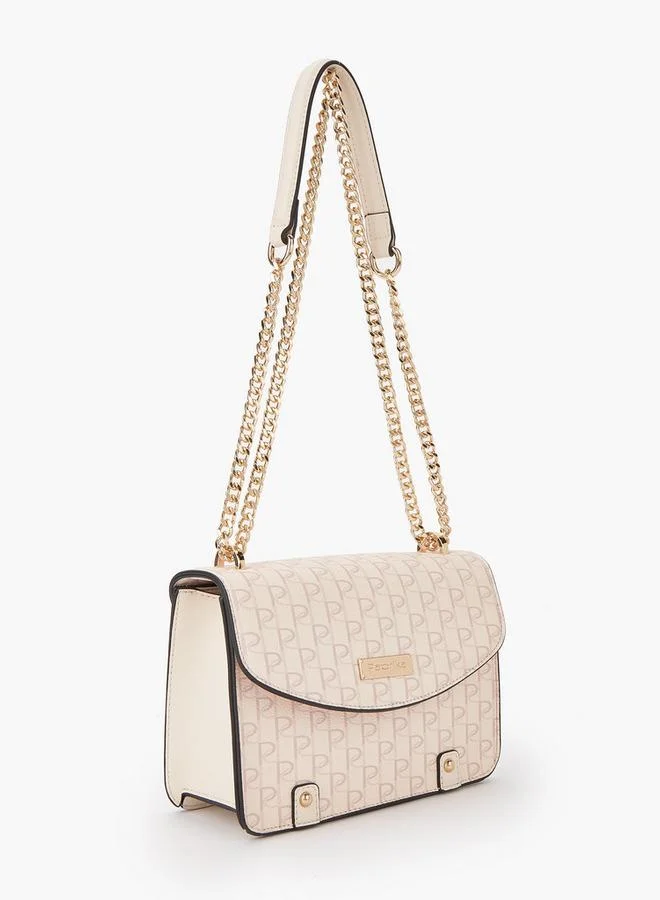 Paprika Monogram Print Crossbody Bag with Button Closure