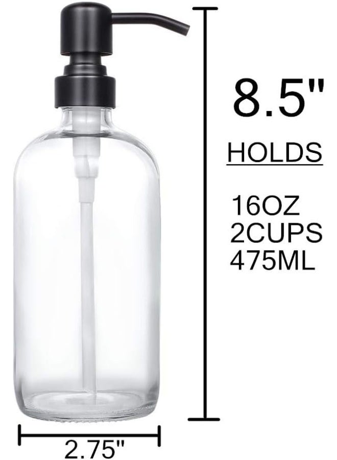 CHBJDAN 2 Pack Thick Clear Glass Pint Jar Soap Dispenser with Matte Black Stainless Steel Pump, 16ounce Clear Boston Round Bottles Dispenser with Rustproof Pump for Essential Oil, Lotion Soap - Image 5