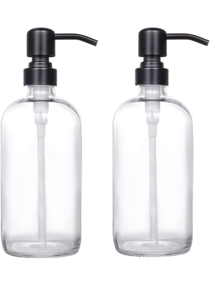 CHBJDAN 2 Pack Thick Clear Glass Pint Jar Soap Dispenser with Matte Black Stainless Steel Pump, 16ounce Clear Boston Round Bottles Dispenser with Rustproof Pump for Essential Oil, Lotion Soap - Image 4