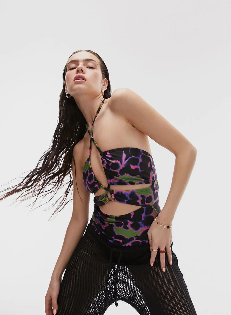 TOPSHOP Halter Neck Cut Out Swimsuit