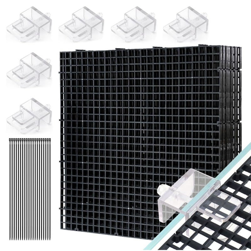 LINLAN 8 Pieces Aquarium Fish Tank Divider, Filter Bottom Tray, Grid Isolation Board for DIY Filtration and Bottom Protection in Aquascaping (Tank Cover Clip) (Black, 11.8 x 11.8 in) - Image 1