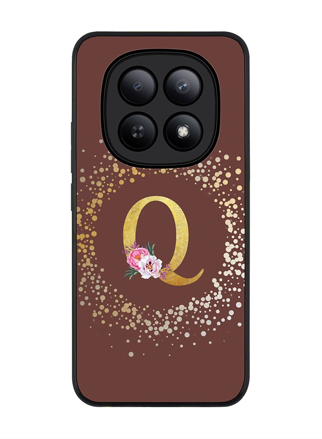 For Xiaomi Redmi Note 15 5G / Poco M8 Case,Slim fit Camera Protection, Shockproof Thin Phone cover  - Custom Monogram Floral - Q  (Brown )