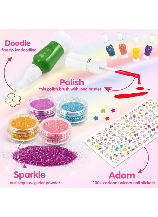 INNOCHEER Kids Nail Polish Set For Girls 20 Pcs Kids Nail Art Kit With Non Toxic Nail Polish For Kids Girls/ Glitter Powder/ Sticky Fake Nail/ Nail File For Girls Slumber Party Age 612  - Image 3