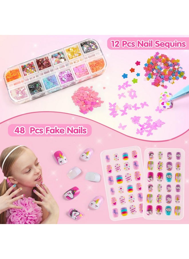 INNOCHEER Kids Nail Polish Set For Girls 20 Pcs Kids Nail Art Kit With Non Toxic Nail Polish For Kids Girls/ Glitter Powder/ Sticky Fake Nail/ Nail File For Girls Slumber Party Age 612  - Image 5